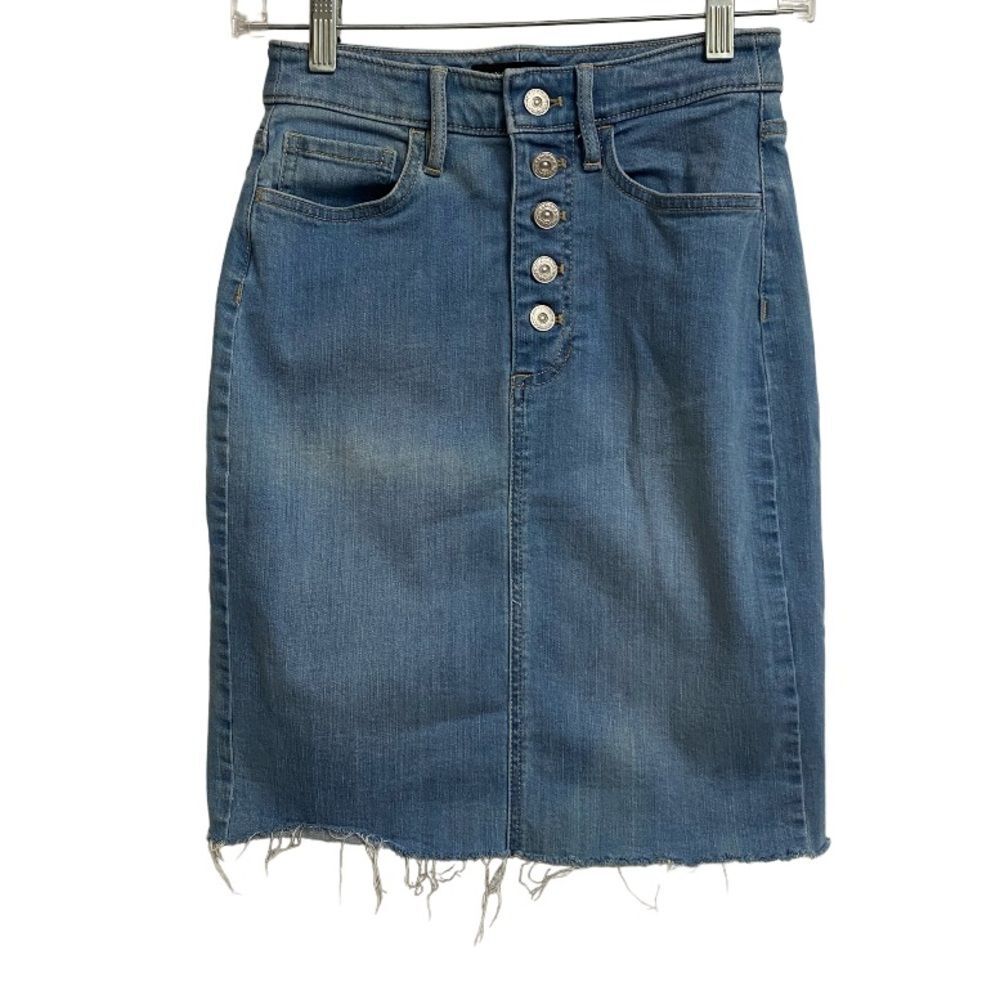 Banana Republic Denim Pencil Midi Skirt 0P Petite Blue Preppy Feminine Coastal